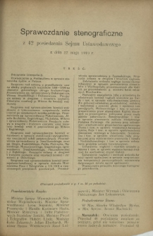 Sprawozdanie Stenograficzne z 42 Posiedzenia Sejmu Ustawodawczego z dnia 27 maja 1919 r.