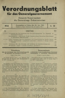 Verordnungsblatt für das Generalgouvernement = Dziennik Rozporządzeń dla Generalnego Gubernatorstwa. 1942, Nr. 52 (26. Juni)