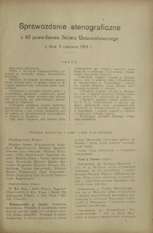 Sprawozdanie Stenograficzne z 46 Posiedzenia Sejmu Ustawodawczego z dnia 5 czerwca 1919 r.