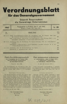 Verordnungsblatt für das Generalgouvernement = Dziennik Rozporządzeń dla Generalnego Gubernatorstwa. 1942, Nr. 58 (7. Juli)