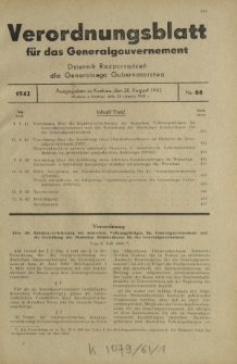 Verordnungsblatt für das Generalgouvernement = Dziennik Rozporządzeń dla Generalnego Gubernatorstwa. 1942, Nr. 68 (28. August)