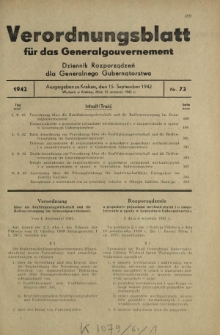 Verordnungsblatt für das Generalgouvernement = Dziennik Rozporządzeń dla Generalnego Gubernatorstwa. 1942, Nr. 73 (15. September)