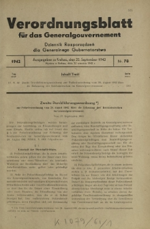 Verordnungsblatt für das Generalgouvernement = Dziennik Rozporządzeń dla Generalnego Gubernatorstwa. 1942, Nr. 78 (25. September)
