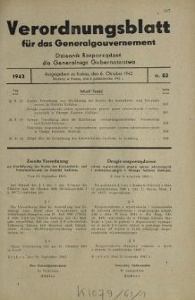 Verordnungsblatt für das Generalgouvernement = Dziennik Rozporządzeń dla Generalnego Gubernatorstwa. 1942, Nr. 83 (6. Oktober)