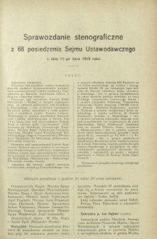 Sprawozdanie Stenograficzne z 68 Posiedzenia Sejmu Ustawodawczego z dnia 11 lipca 1919 r.