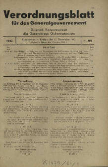 Verordnungsblatt für das Generalgouvernement = Dziennik Rozporządzeń dla Generalnego Gubernatorstwa. 1942, Nr. 105 (12. Dezember)