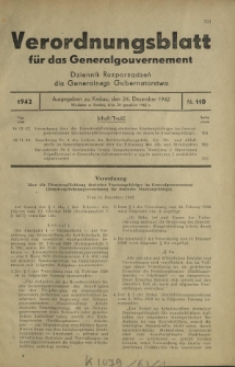 Verordnungsblatt für das Generalgouvernement = Dziennik Rozporządzeń dla Generalnego Gubernatorstwa. 1942, Nr. 110 (24. Dezember)