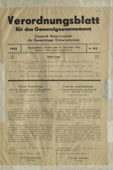Verordnungsblatt für das Generalgouvernement = Dziennik Rozporządzeń dla Generalnego Gubernatorstwa. 1942, Nr. 113 (31. Dezember)