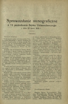 Sprawozdanie Stenograficzne z 75 Posiedzenia Sejmu Ustawodawczego z dnia 22 lipca 1919 r.
