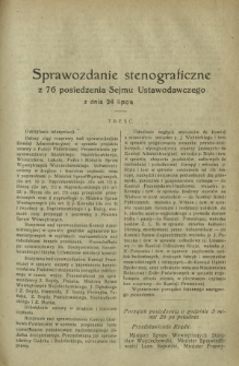 Sprawozdanie Stenograficzne z 76 Posiedzenia Sejmu Ustawodawczego z dnia 24 lipca 1919 r.
