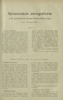 Sprawozdanie Stenograficzne z 80 Posiedzenia Sejmu Ustawodawczego z dnia 30 lipca 1919 r.