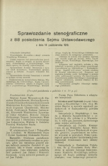 Sprawozdanie Stenograficzne z 88 Posiedzenia Sejmu Ustawodawczego z dnia 14 października 1919 r.