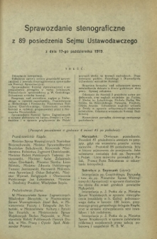 Sprawozdanie Stenograficzne z 89 Posiedzenia Sejmu Ustawodawczego z dnia 17 października 1919 r.