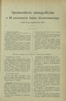 Sprawozdanie Stenograficzne z 90 Posiedzenia Sejmu Ustawodawczego z dnia 21 października 1919 r.