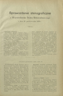Sprawozdanie Stenograficzne z 93 Posiedzenia Sejmu Ustawodawczego z dnia 30 października 1919 r.