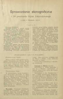 Sprawozdanie Stenograficzne z 94 Posiedzenia Sejmu Ustawodawczego z dnia 4 listopada 1919 r.