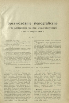 Sprawozdanie Stenograficzne z 97 Posiedzenia Sejmu Ustawodawczego z dnia 12 listopada 1919 r.