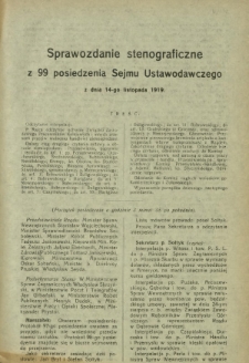 Sprawozdanie Stenograficzne z 99 Posiedzenia Sejmu Ustawodawczego z dnia 14 listopada 1919 r.