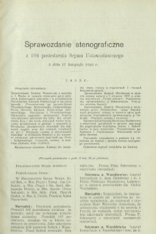 Sprawozdanie Stenograficzne z 104 Posiedzenia Sejmu Ustawodawczego z dnia 27 listopada 1919 r.