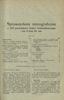 Sprawozdanie Stenograficzne z 208 Posiedzenia Sejmu Ustawodawczego z dnia 10 lutego 1921 r.