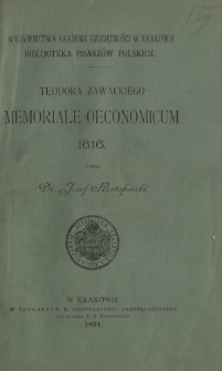 Teodora Zawackiego Memoriale oeconomicum 1616