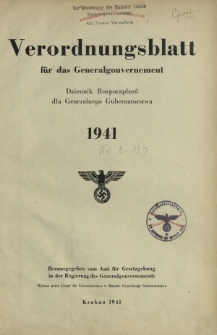 Verordnungsblatt für das Generalgouvernement = Dziennik Rozporządzeń dla Generalnego Gubernatorstwa. Przegląd chronologiczny I i II półrocza 19411941