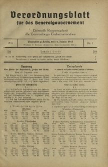 Verordnungsblatt für das Generalgouvernement = Dziennik Rozporządzeń dla Generalnego Gubernatorstwa. 1941, Nr 1 (14 Januar)