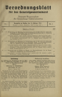 Verordnungsblatt für das Generalgouvernement = Dziennik Rozporządzeń dla Generalnego Gubernatorstwa. 1941, Nr 4 (14 Februar)