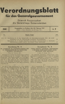 Verordnungsblatt für das Generalgouvernement = Dziennik Rozporządzeń dla Generalnego Gubernatorstwa. 1941, Nr 7 (24 Februar)