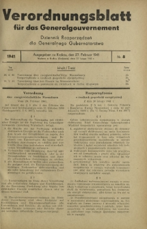 Verordnungsblatt für das Generalgouvernement = Dziennik Rozporządzeń dla Generalnego Gubernatorstwa. 1941, Nr 8 (27 Februar)