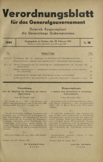 Verordnungsblatt für das Generalgouvernement = Dziennik Rozporządzeń dla Generalnego Gubernatorstwa. 1941, Nr 10 (28 Februar)
