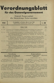 Verordnungsblatt für das Generalgouvernement = Dziennik Rozporządzeń dla Generalnego Gubernatorstwa. 1941, Nr 28 (4 April)