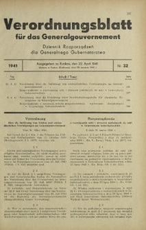 Verordnungsblatt für das Generalgouvernement = Dziennik Rozporządzeń dla Generalnego Gubernatorstwa. 1941, Nr 32 (22 April)
