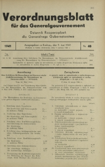 Verordnungsblatt für das Generalgouvernement = Dziennik Rozporządzeń dla Generalnego Gubernatorstwa. 1941, Nr 48 (9 Juni)
