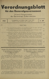 Verordnungsblatt für das Generalgouvernement = Dziennik Rozporządzeń dla Generalnego Gubernatorstwa. 1941, Nr 49 (9 Juni)