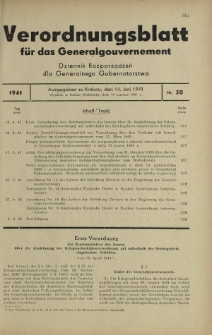 Verordnungsblatt für das Generalgouvernement = Dziennik Rozporządzeń dla Generalnego Gubernatorstwa. 1941, Nr 50 (14 Juni)