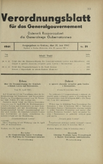 Verordnungsblatt für das Generalgouvernement = Dziennik Rozporządzeń dla Generalnego Gubernatorstwa. 1941, Nr 51 (20 Juni)
