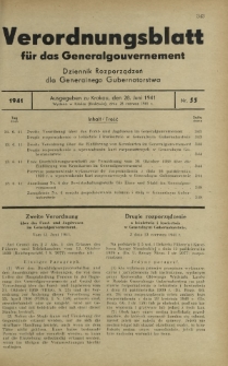 Verordnungsblatt für das Generalgouvernement = Dziennik Rozporządzeń dla Generalnego Gubernatorstwa. 1941, Nr 55 (28 Juni)