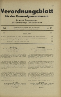 Verordnungsblatt für das Generalgouvernement = Dziennik Rozporządzeń dla Generalnego Gubernatorstwa. 1941, Nr 57 (30 Juni)
