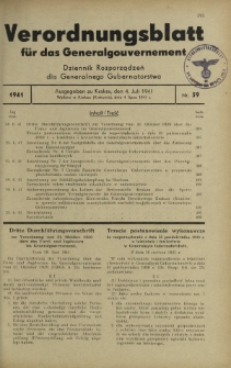 Verordnungsblatt für das Generalgouvernement = Dziennik Rozporządzeń dla Generalnego Gubernatorstwa. 1941, Nr 59 (4 Juli)
