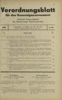 Verordnungsblatt für das Generalgouvernement = Dziennik Rozporządzeń dla Generalnego Gubernatorstwa. 1941, Nr 65 (24 Juli)