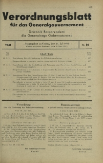 Verordnungsblatt für das Generalgouvernement = Dziennik Rozporządzeń dla Generalnego Gubernatorstwa. 1941, Nr 66 (31 Juli)