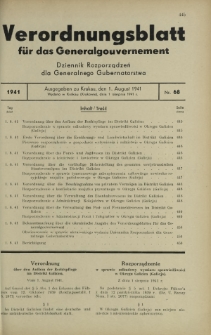 Verordnungsblatt für das Generalgouvernement = Dziennik Rozporządzeń dla Generalnego Gubernatorstwa. 1941, Nr 68 (1 August)