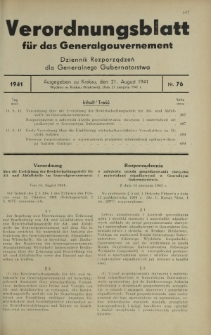 Verordnungsblatt für das Generalgouvernement = Dziennik Rozporządzeń dla Generalnego Gubernatorstwa. 1941, Nr 76 (21 August)