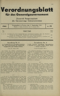 Verordnungsblatt für das Generalgouvernement = Dziennik Rozporządzeń dla Generalnego Gubernatorstwa. 1941, Nr 79 (3 September)