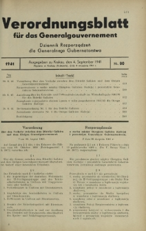 Verordnungsblatt für das Generalgouvernement = Dziennik Rozporządzeń dla Generalnego Gubernatorstwa. 1941, Nr 80 (4 September)