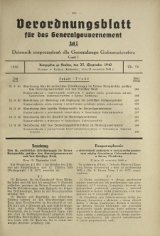 Verordnungsblatt für das Generalgouvernement = Dziennik Rozporządzeń dla Generalnego Gubernatorstwa. Teil 1, Nr 56 (23 September 1940)