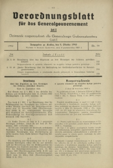 Verordnungsblatt für das Generalgouvernement = Dziennik Rozporządzeń dla Generalnego Gubernatorstwa. Teil 1, Nr 59 (9 October 1940)