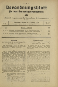 Verordnungsblatt für das Generalgouvernement = Dziennik Rozporządzeń dla Generalnego Gubernatorstwa. Teil 1, Nr 67 (7 Dezember 1940)