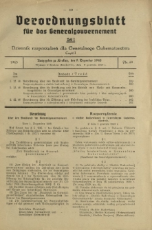 Verordnungsblatt für das Generalgouvernement = Dziennik Rozporządzeń dla Generalnego Gubernatorstwa. Teil 1, Nr 69 (9 Dezember 1940)